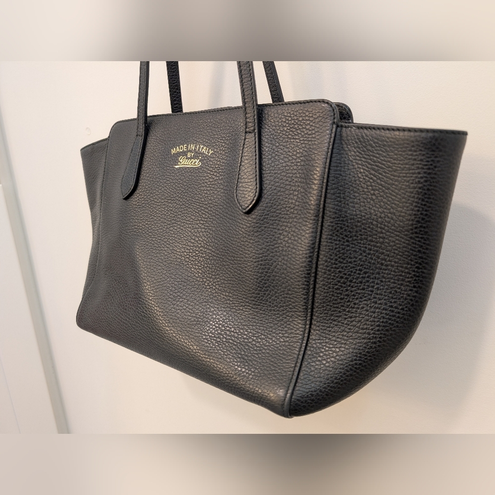 GUCCI Handbag Dollar Calfskin Small Swing Tote Black Shoulder Bag